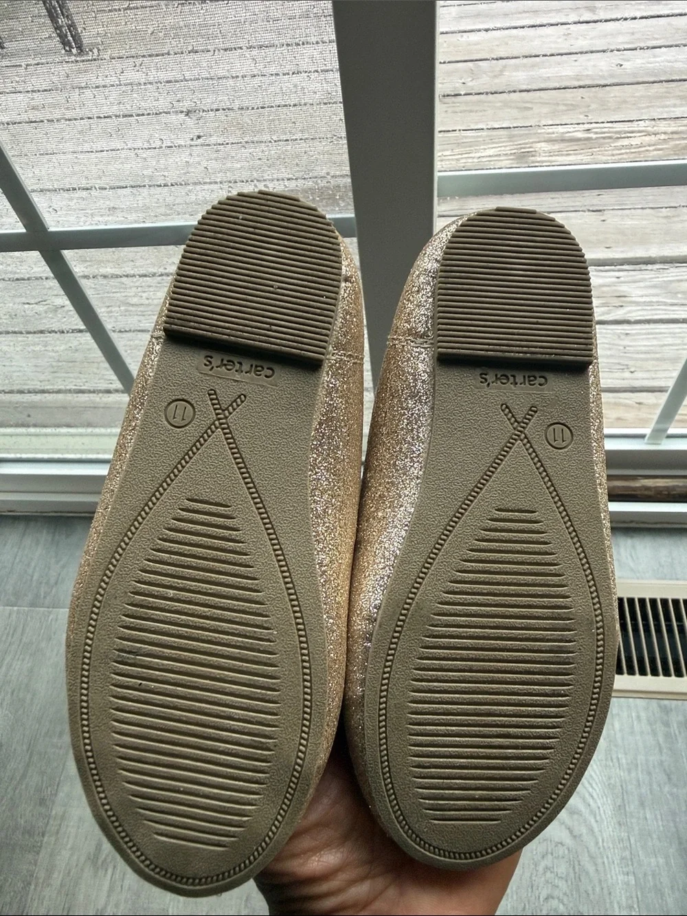 Carter's Gold Glitter Heart Ballet Flats with Pink Insole